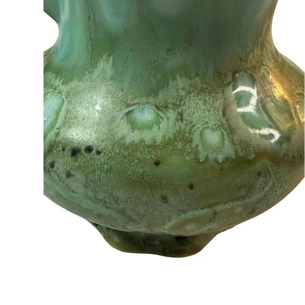 Vintage Studio Pottery Pitcher Green Drip Glaze Ewer Scalloped‎ Cottagecore